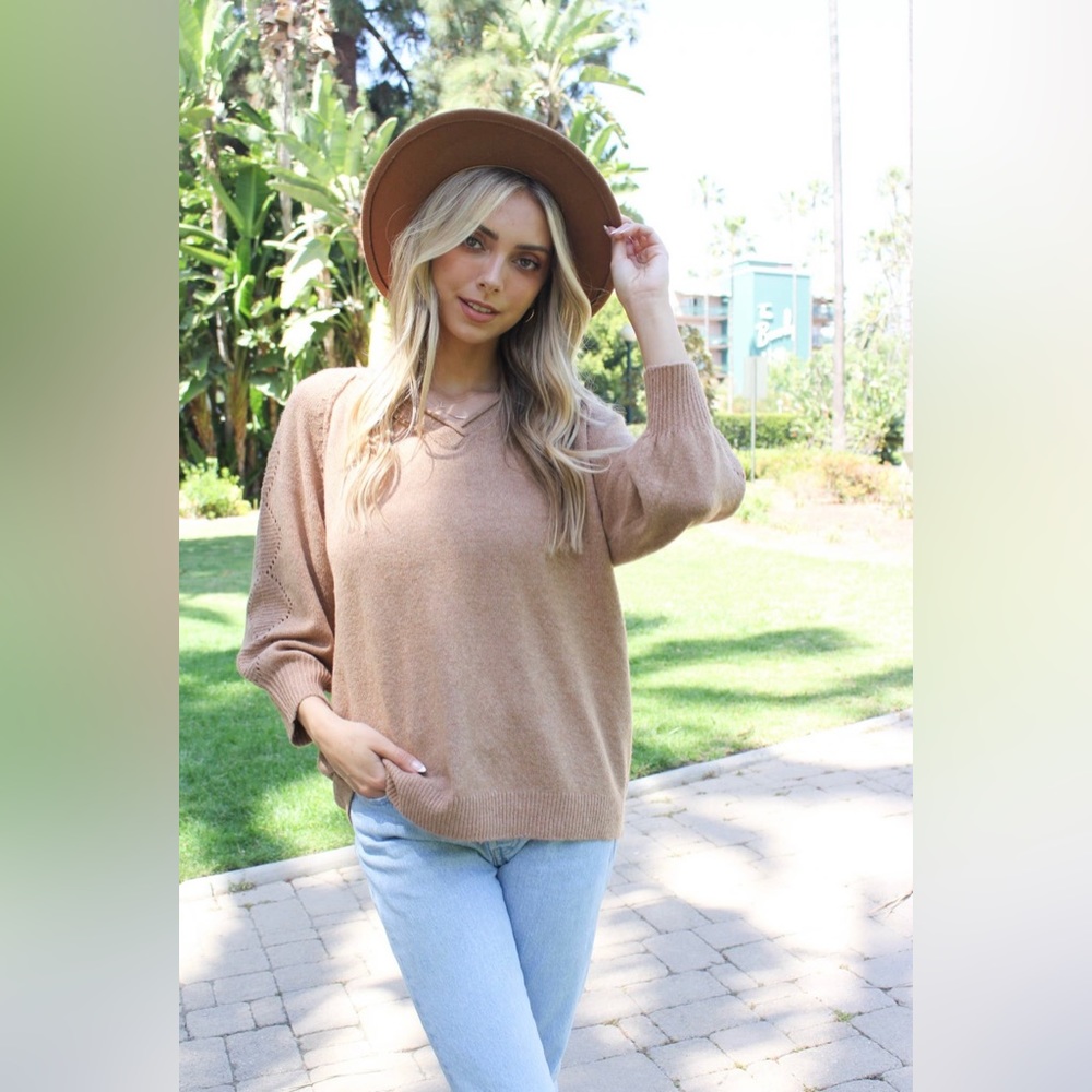 S32-3/4 Sleeve Detail Knit Sweater